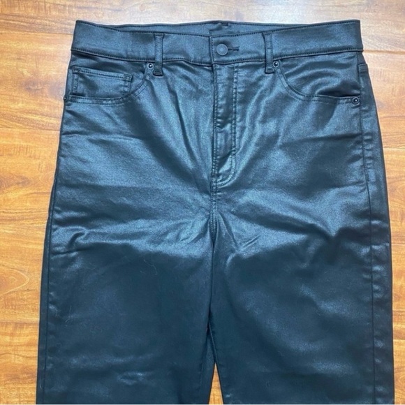 Express Womens Black Shiny Super High Rise Modern Straight Stretch Pants Size 10 - Picture 4 of 14